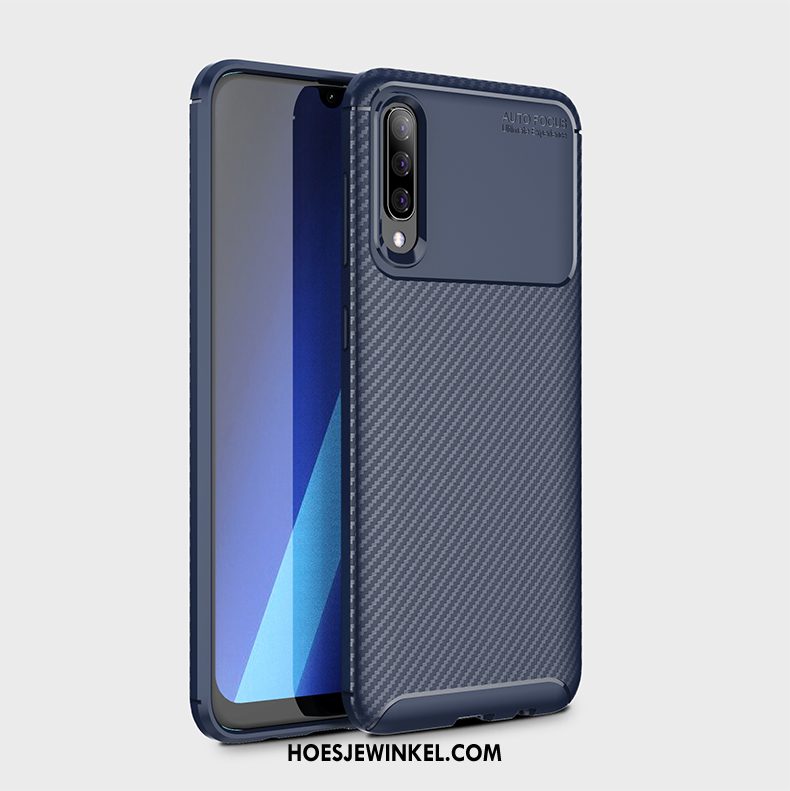 Samsung Galaxy A50 Hoesje Fiber Blauw Siliconen, Samsung Galaxy A50 Hoesje Zacht Bescherming