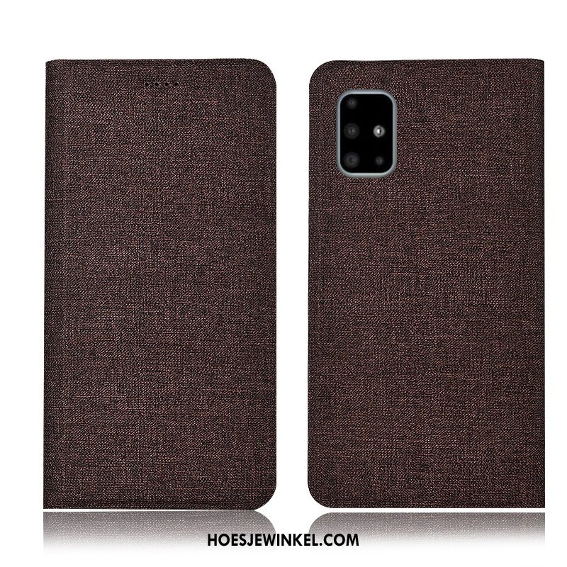 Samsung Galaxy A51 Hoesje Anti-fall Katoen En Linnen Ster, Samsung Galaxy A51 Hoesje Mobiele Telefoon Leren Etui Braun