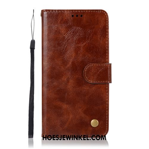 Samsung Galaxy A6+ Hoesje Bedrijf Leren Etui Hoes, Samsung Galaxy A6+ Hoesje Mobiele Telefoon Folio Braun