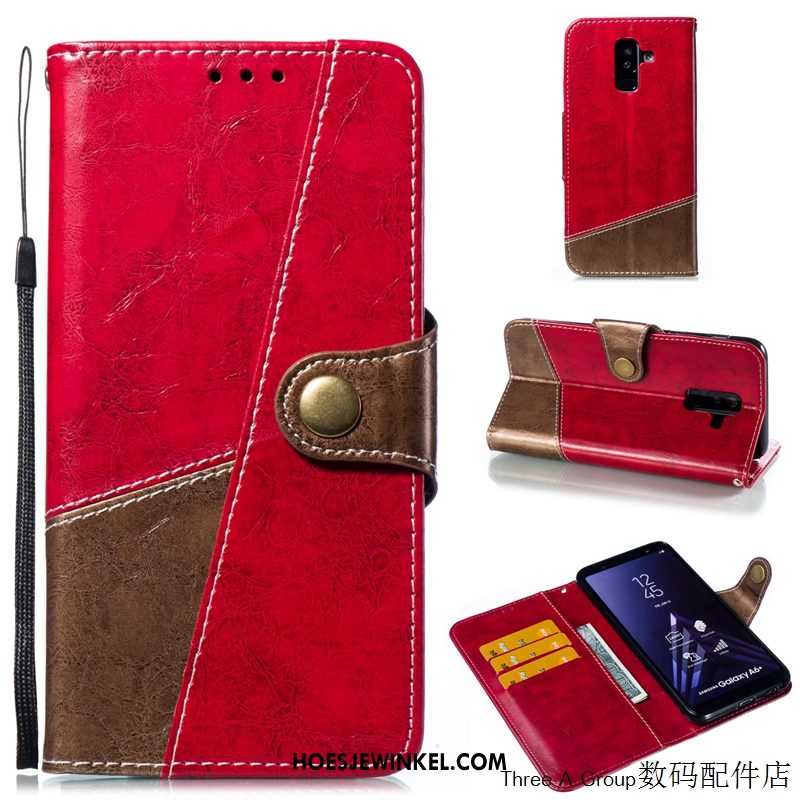 Samsung Galaxy A6+ Hoesje Folio Bedrijf Ster, Samsung Galaxy A6+ Hoesje Bescherming Rood