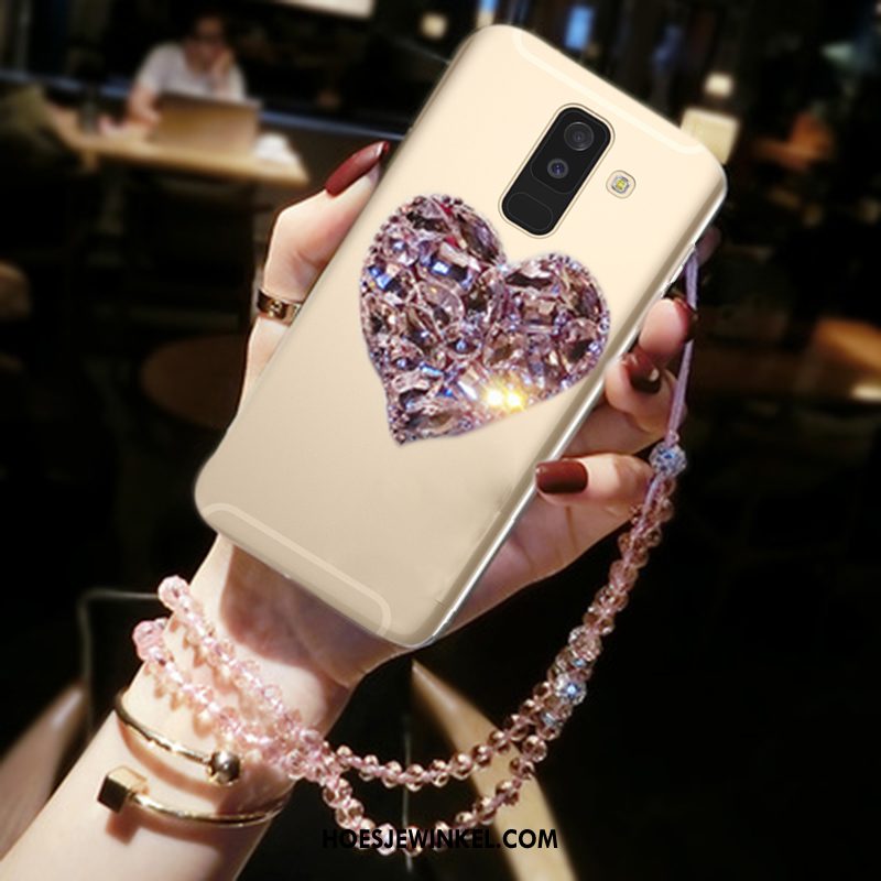 Samsung Galaxy A6+ Hoesje Goud Mobiele Telefoon Met Strass, Samsung Galaxy A6+ Hoesje Anti-fall Ster