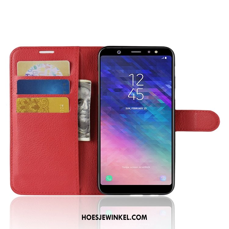 Samsung Galaxy A6+ Hoesje Leren Etui Portemonnee Soort Aziatische Vrucht, Samsung Galaxy A6+ Hoesje Kaart All Inclusive