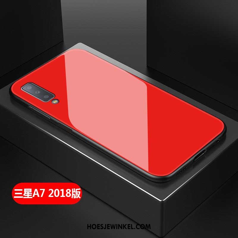 Samsung Galaxy A7 2018 Hoesje Rood Ster Eenvoudige, Samsung Galaxy A7 2018 Hoesje Glas Hard