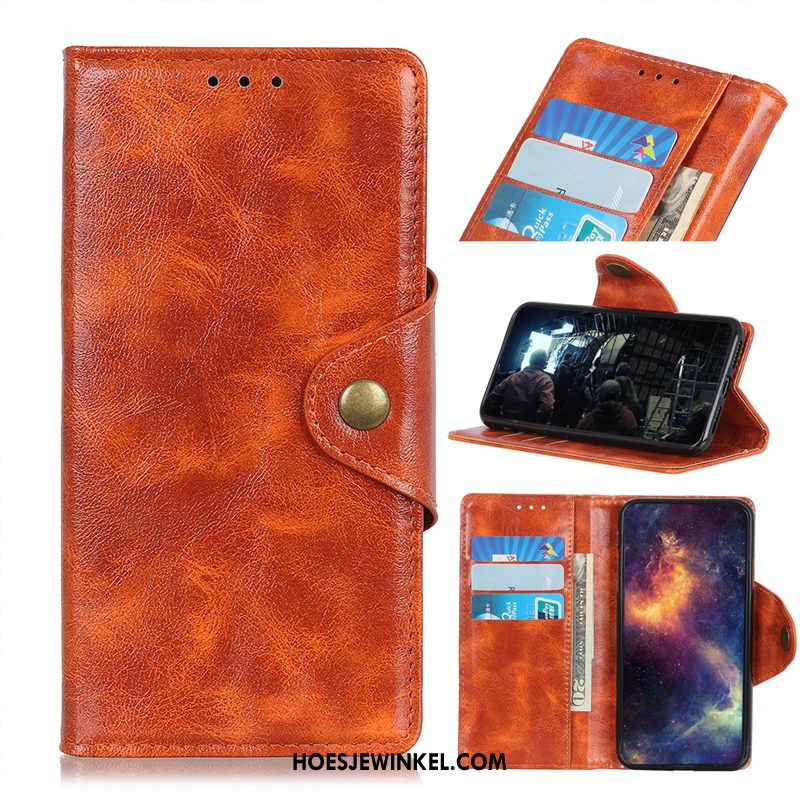 Samsung Galaxy A70s Hoesje Leren Etui Folio Skärmskydd, Samsung Galaxy A70s Hoesje Echt Leer Portemonnee Braun