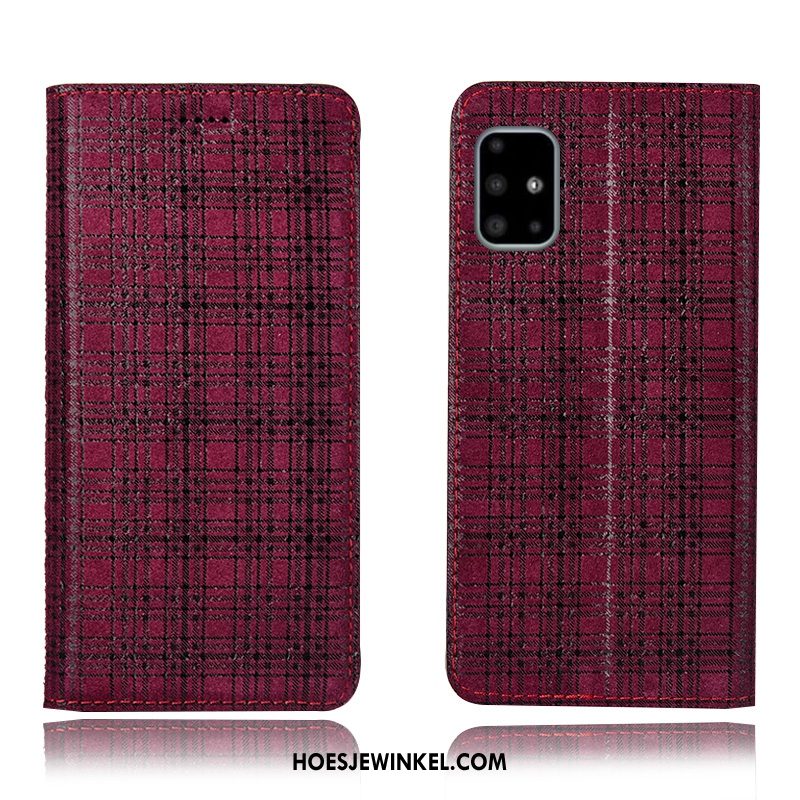 Samsung Galaxy A71 Hoesje Geruit Anti-fall Bescherming, Samsung Galaxy A71 Hoesje Echt Leer Ster