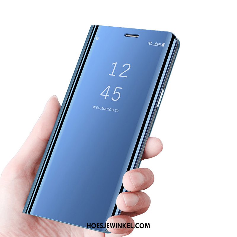 Samsung Galaxy A8 Hoesje Blauw Spiegel Leren Etui, Samsung Galaxy A8 Hoesje Doorzichtig Mobiele Telefoon