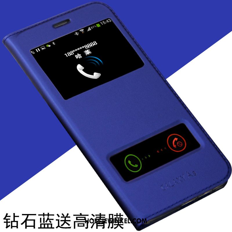 Samsung Galaxy A8 Hoesje Nieuw Ster Leren Etui, Samsung Galaxy A8 Hoesje Clamshell Blauw