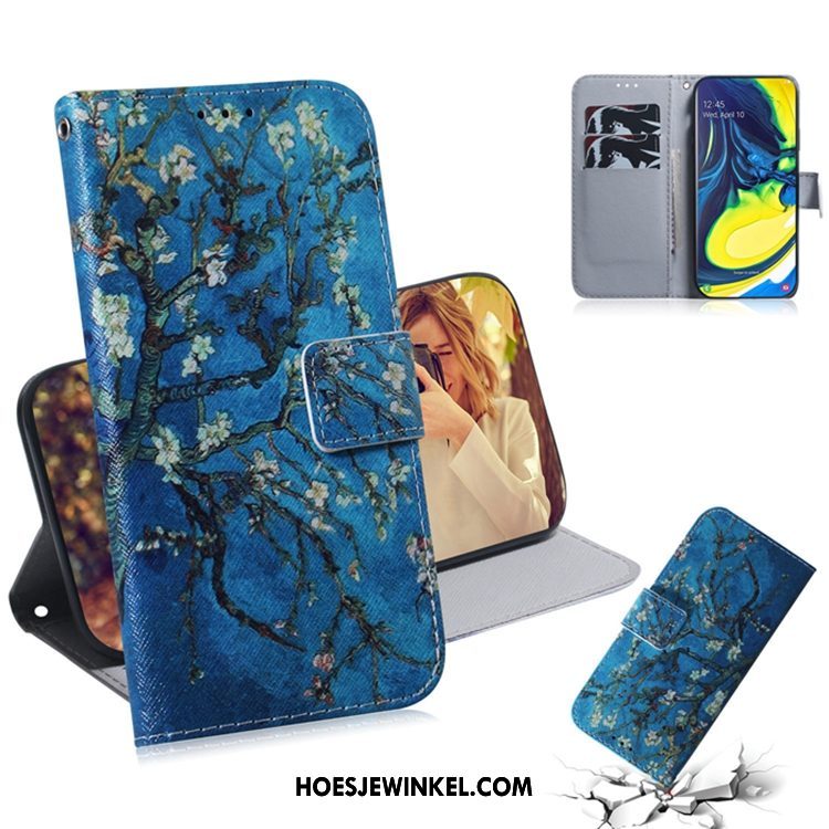 Samsung Galaxy A80 Hoesje Blauw Mobiele Telefoon Leren Etui, Samsung Galaxy A80 Hoesje Ster Portemonnee