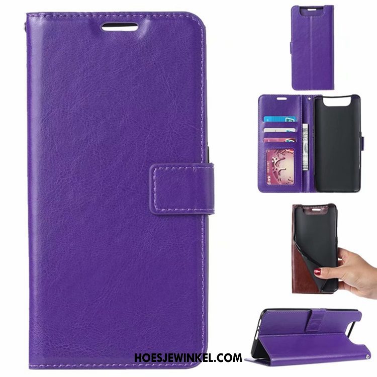 Samsung Galaxy A80 Hoesje Leren Etui Mobiele Telefoon Clamshell, Samsung Galaxy A80 Hoesje Purper Ster