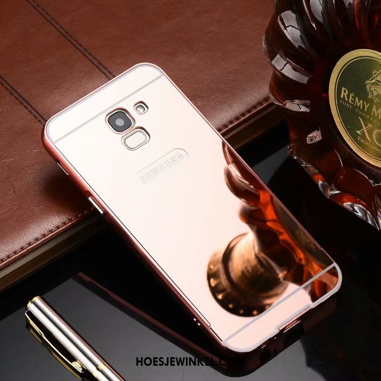 Samsung Galaxy J6 Hoesje Rose Goud Bescherming Hoes, Samsung Galaxy J6 Hoesje Omlijsting Metaal