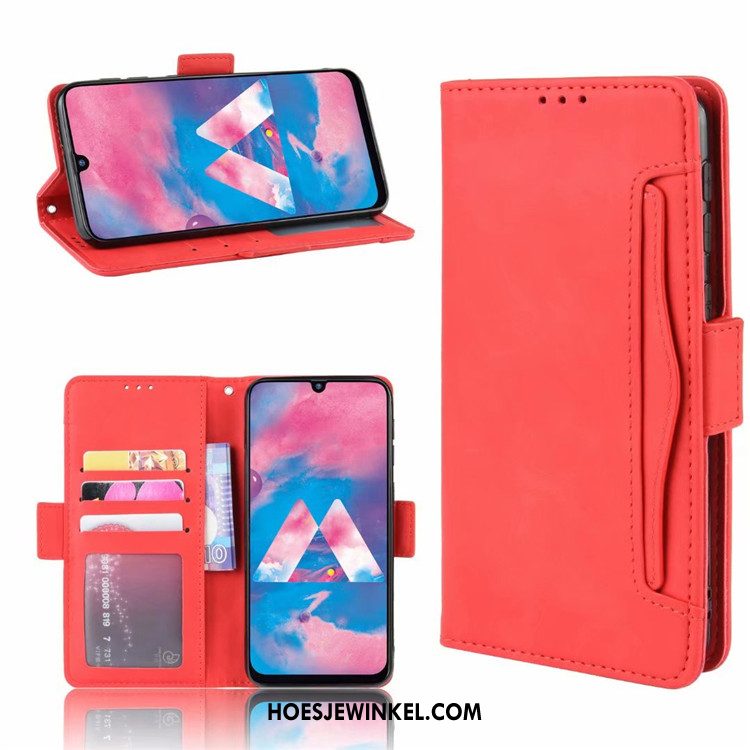 Samsung Galaxy M30s Hoesje Hoes Rood Leren Etui, Samsung Galaxy M30s Hoesje Mobiele Telefoon Anti-fall