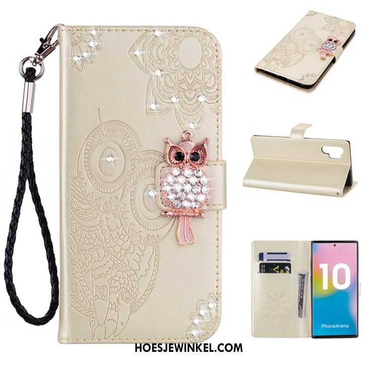 Samsung Galaxy Note 10+ Hoesje Goud Ster Leren Etui, Samsung Galaxy Note 10+ Hoesje Mobiele Telefoon