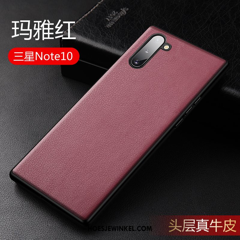 Samsung Galaxy Note 10 Hoesje Hoes Anti-fall Nieuw, Samsung Galaxy Note 10 Hoesje Rood Echt Leer