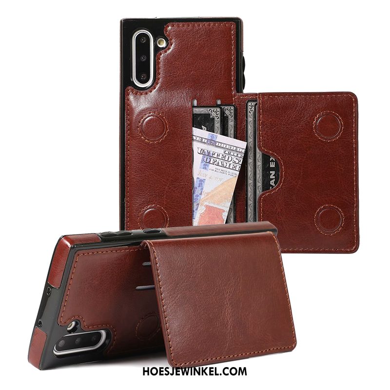 Samsung Galaxy Note 10 Hoesje Ondersteuning Portemonnee All Inclusive, Samsung Galaxy Note 10 Hoesje Leren Etui Mobiele Telefoon Braun