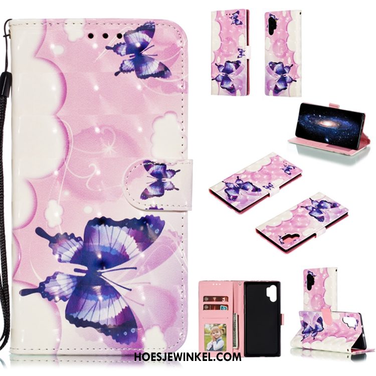 Samsung Galaxy Note 10+ Hoesje Roze Mobiele Telefoon Ster, Samsung Galaxy Note 10+ Hoesje Leren Etui