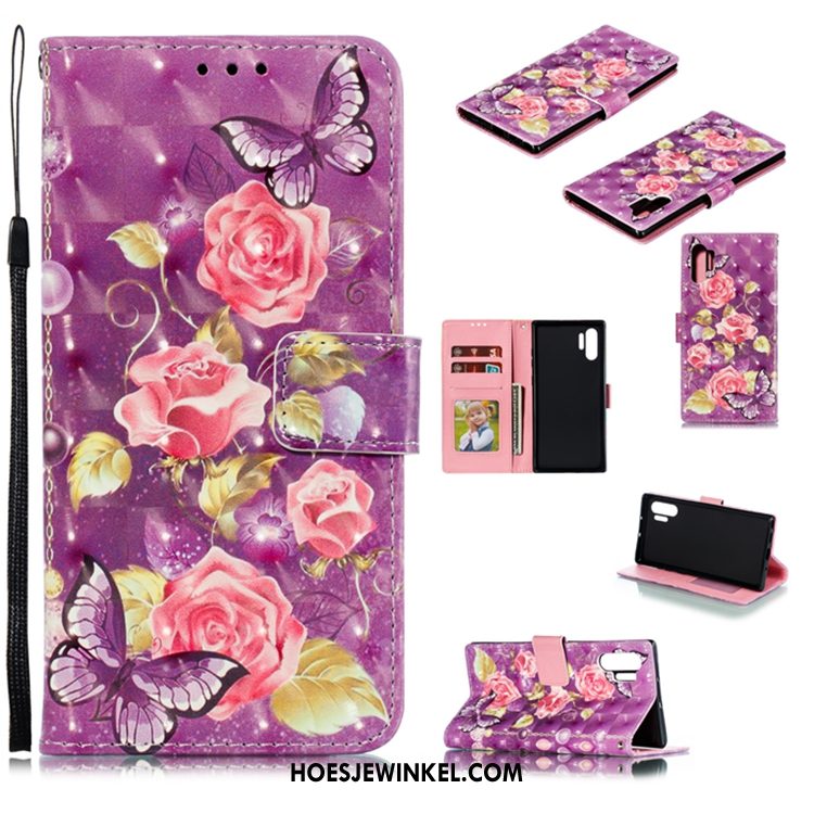 Samsung Galaxy Note 10+ Hoesje Ster Folio Leren Etui, Samsung Galaxy Note 10+ Hoesje Mobiele Telefoon Purper