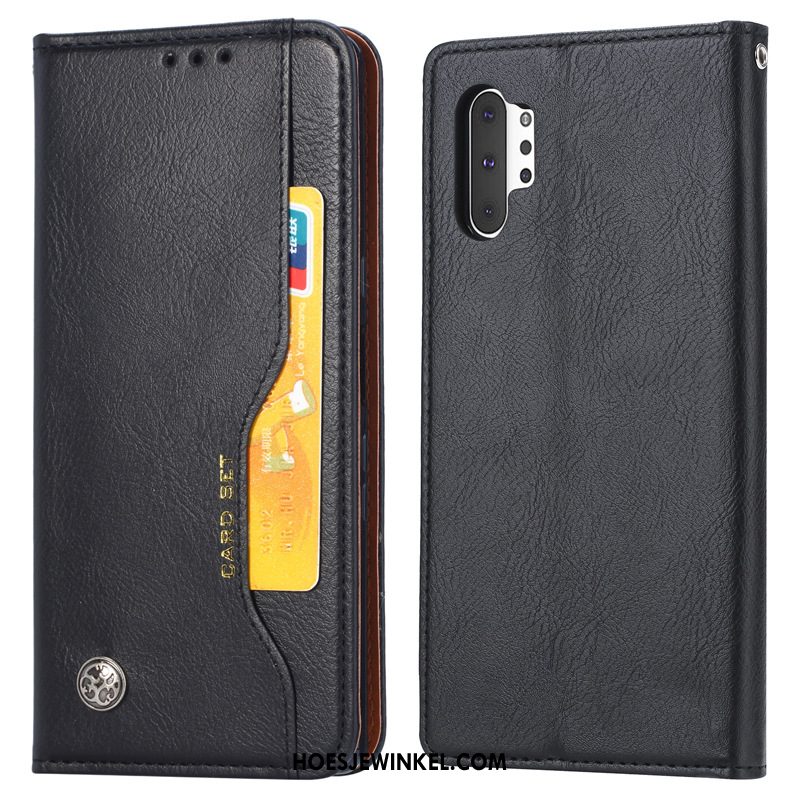 Samsung Galaxy Note 10+ Hoesje Zwart Ster Leren Etui, Samsung Galaxy Note 10+ Hoesje Mobiele Telefoon