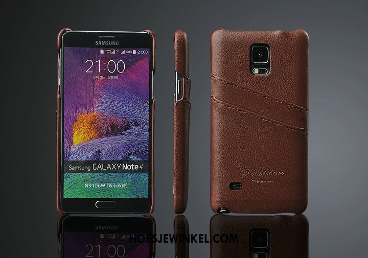 Samsung Galaxy Note 4 Hoesje Kaart Soort Aziatische Vrucht Bescherming, Samsung Galaxy Note 4 Hoesje Leer Hoes Braun