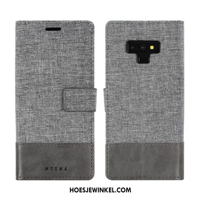 Samsung Galaxy Note 9 Hoesje Leren Etui Grijs Mobiele Telefoon, Samsung Galaxy Note 9 Hoesje Bescherming Ster
