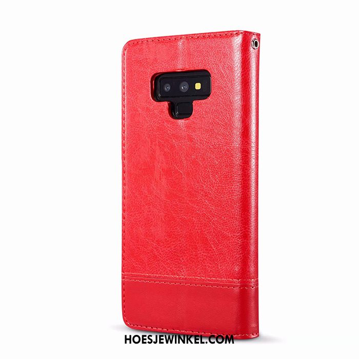 Samsung Galaxy Note 9 Hoesje Mobiele Telefoon Anti-fall Hoes, Samsung Galaxy Note 9 Hoesje Leren Etui Rood Braun