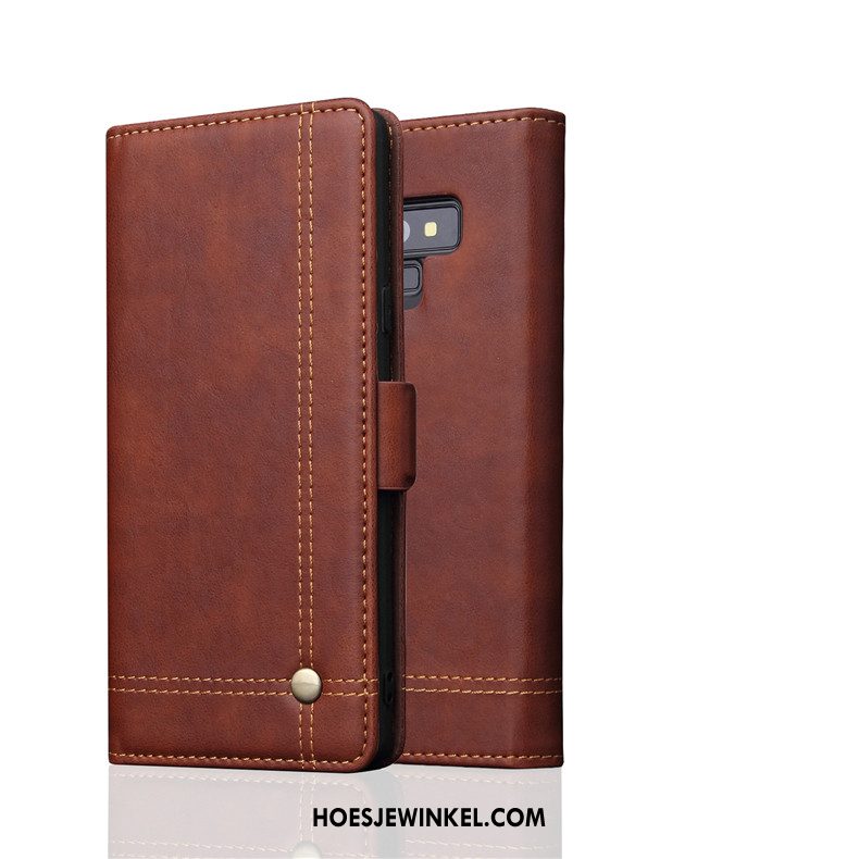 Samsung Galaxy Note 9 Hoesje Zacht Leren Etui Bescherming, Samsung Galaxy Note 9 Hoesje Folio Ster Braun