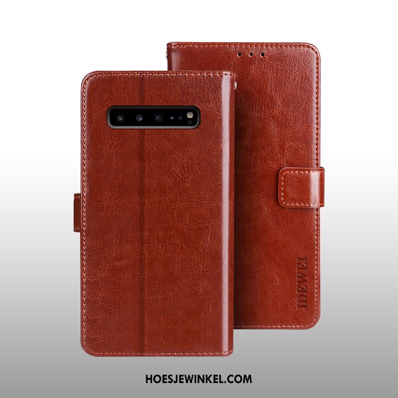 Samsung Galaxy S10 5g Hoesje Ster Ondersteuning Portemonnee, Samsung Galaxy S10 5g Hoesje Leren Etui Folio Braun