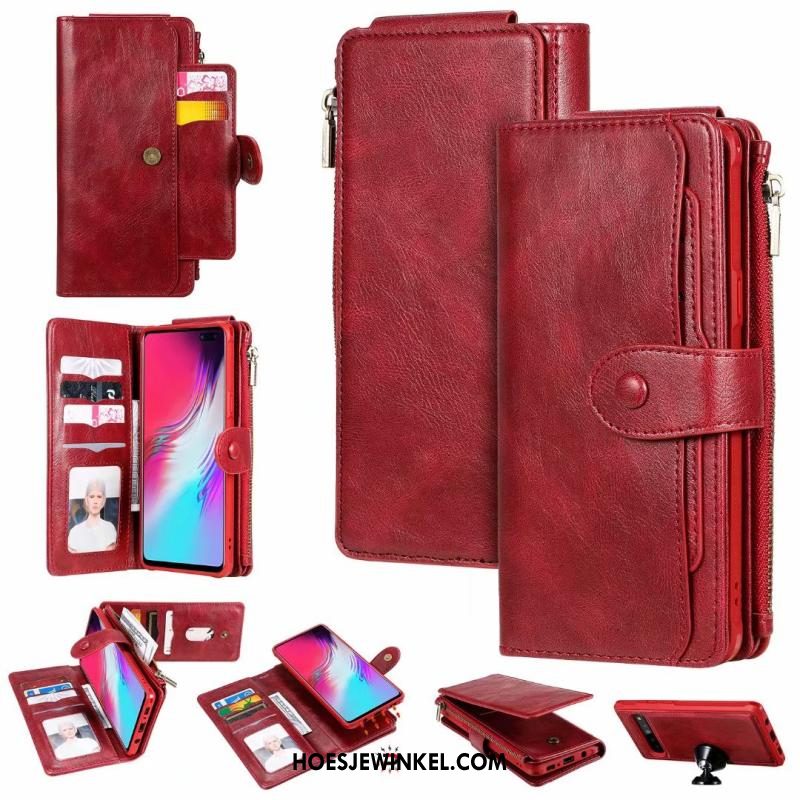 Samsung Galaxy S10 5g Hoesje Vintage Rood Ster, Samsung Galaxy S10 5g Hoesje Leren Etui Mobiele Telefoon