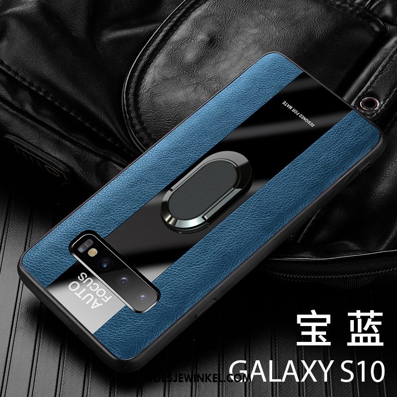 Samsung Galaxy S10 Hoesje Anti-fall Leren Etui Auto, Samsung Galaxy S10 Hoesje Blauw High End