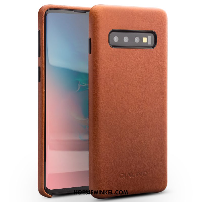 Samsung Galaxy S10 Hoesje Leren Etui Bedrijf Echt Leer, Samsung Galaxy S10 Hoesje Mobiele Telefoon Bescherming Braun