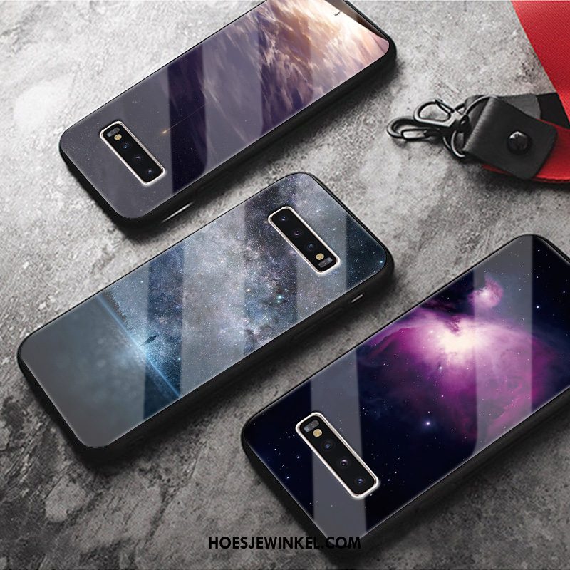 Samsung Galaxy S10 Hoesje Sterrenhemel Zwart Glas, Samsung Galaxy S10 Hoesje Licht Bescherming