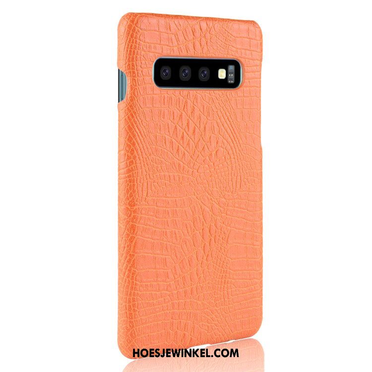 Samsung Galaxy S10+ Hoesje Vintage Krokodillenleer Hoes, Samsung Galaxy S10+ Hoesje Ster Hard Orange