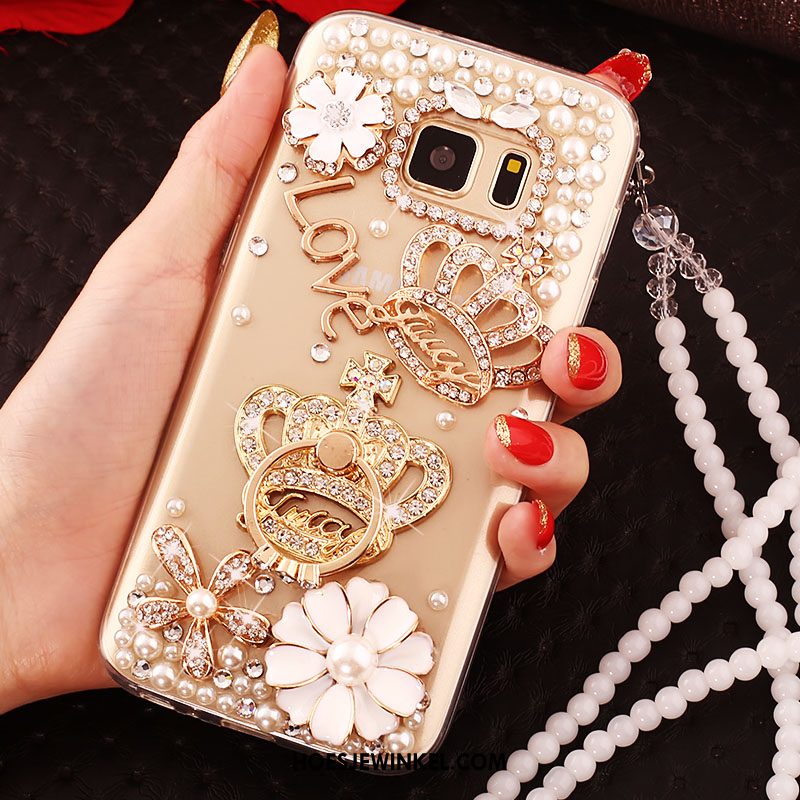 Samsung Galaxy S6 Edge Hoesje Met Strass Goud Ster, Samsung Galaxy S6 Edge Hoesje Mobiele Telefoon Hoes