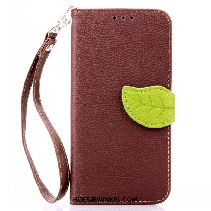 Samsung Galaxy S6 Edge Hoesje Ster Hoes Mobiele Telefoon, Samsung Galaxy S6 Edge Hoesje Klittenband Blad Braun