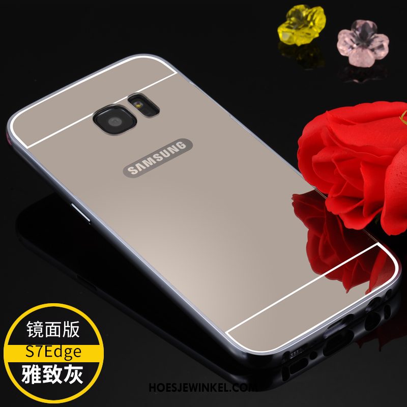 Samsung Galaxy S7 Edge Hoesje Ster Grijs Omlijsting, Samsung Galaxy S7 Edge Hoesje Achterklep Elegante