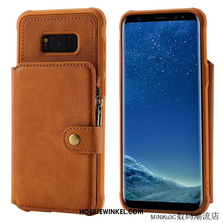 Samsung Galaxy S8 Hoesje Leren Etui Anti-fall Rits, Samsung Galaxy S8 Hoesje Ondersteuning Eenvoudige Braun