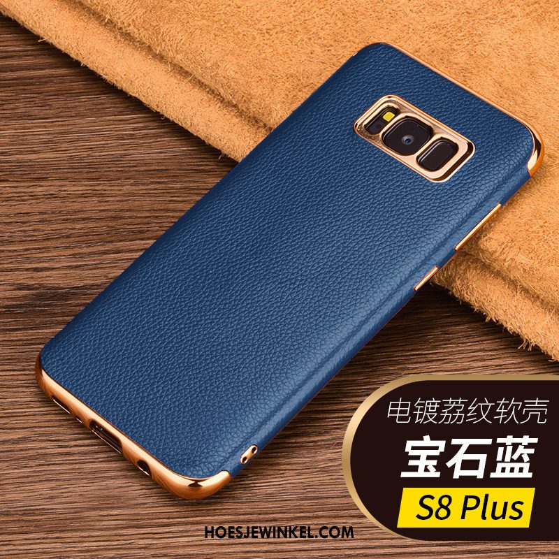 Samsung Galaxy S8+ Hoesje Zacht Blauw Echt Leer, Samsung Galaxy S8+ Hoesje Mode Mobiele Telefoon