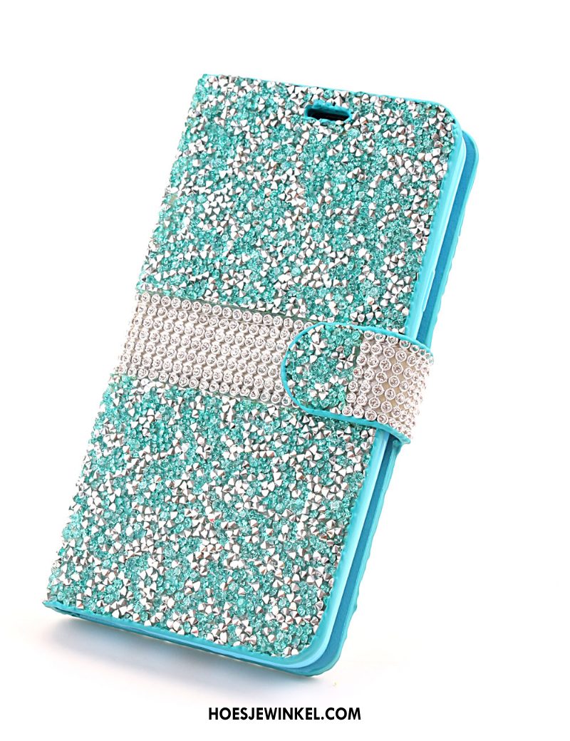 Samsung Galaxy S9+ Hoesje Hoes Ster Blauw, Samsung Galaxy S9+ Hoesje Leren Etui Met Strass