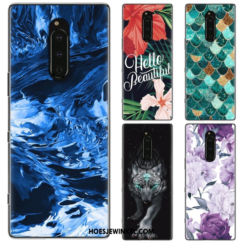 Sony Xperia 1 Hoesje Bescherming Geschilderd Doek, Sony Xperia 1 Hoesje Blauw Mobiele Telefoon