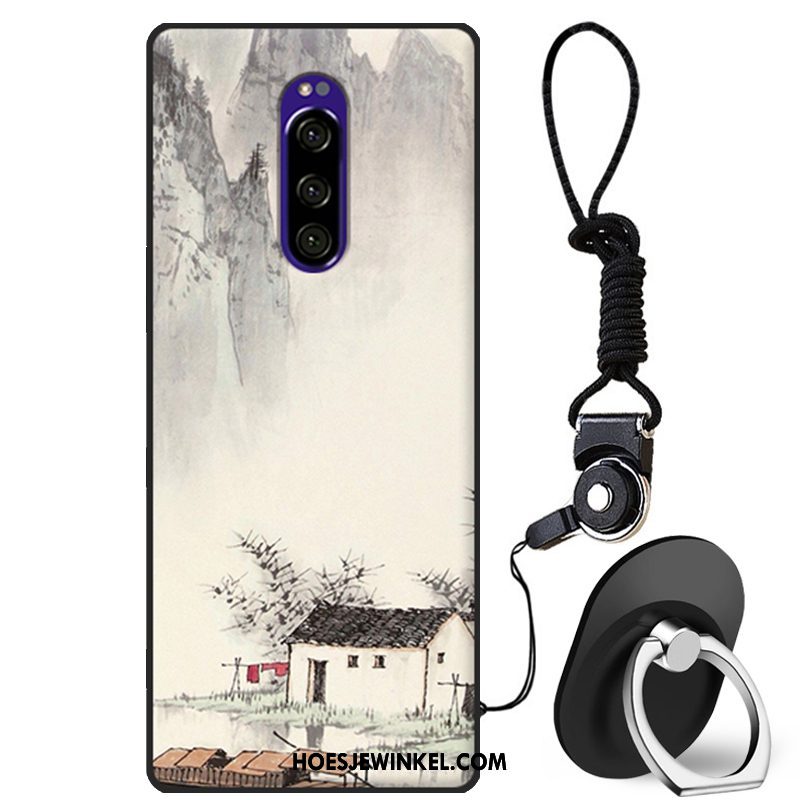 Sony Xperia 1 Hoesje Siliconen Grijs Zacht, Sony Xperia 1 Hoesje Hanger Hoes