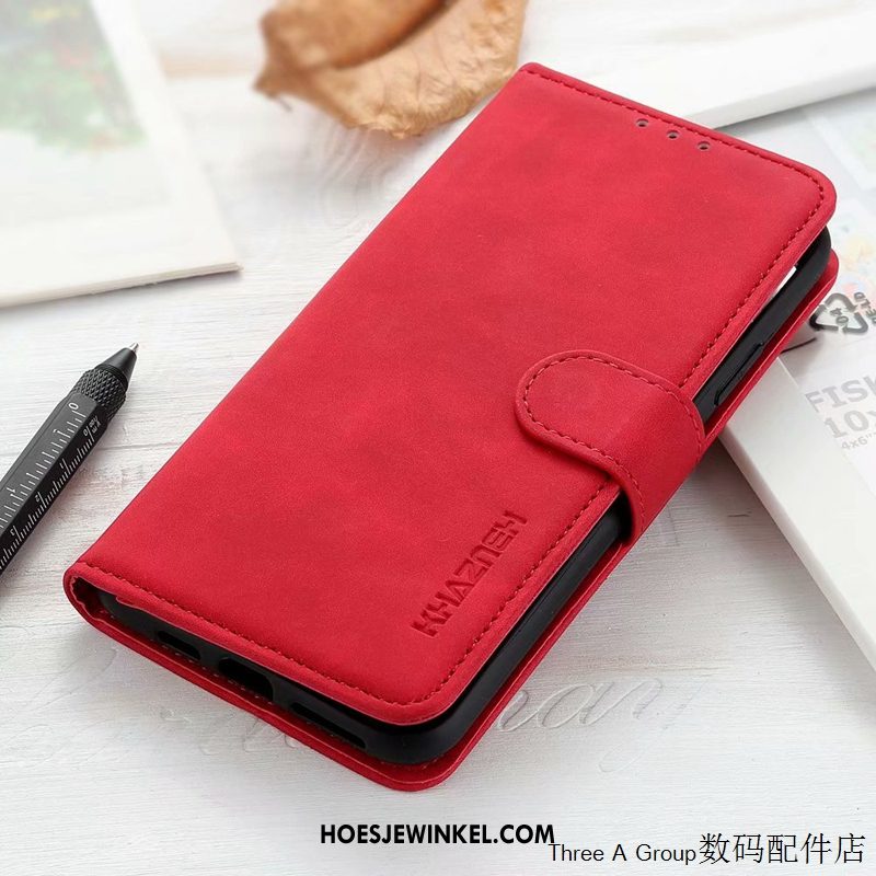 Sony Xperia 1 Ii Hoesje Kaart Vintage Leren Etui, Sony Xperia 1 Ii Hoesje Schrobben Rood