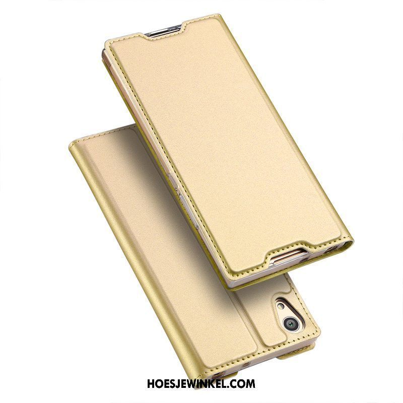 Sony Xperia L1 Hoesje Bedrijf Bescherming Mobiele Telefoon, Sony Xperia L1 Hoesje Goud Leren Etui