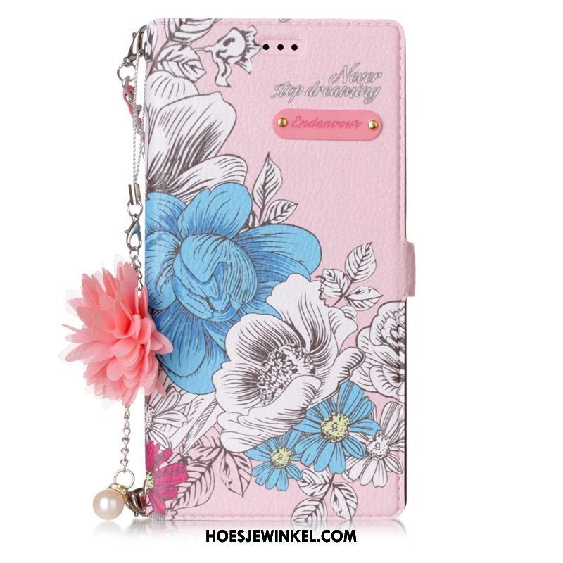 Sony Xperia L1 Hoesje Leren Etui Mobiele Telefoon Roze, Sony Xperia L1 Hoesje Bloemen Lichte Luxe