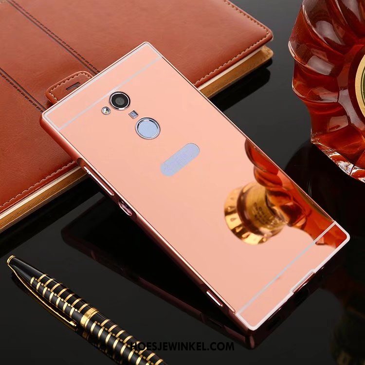 Sony Xperia Xa2 Ultra Hoesje Anti-fall Spiegel Bescherming, Sony Xperia Xa2 Ultra Hoesje Roze Omlijsting