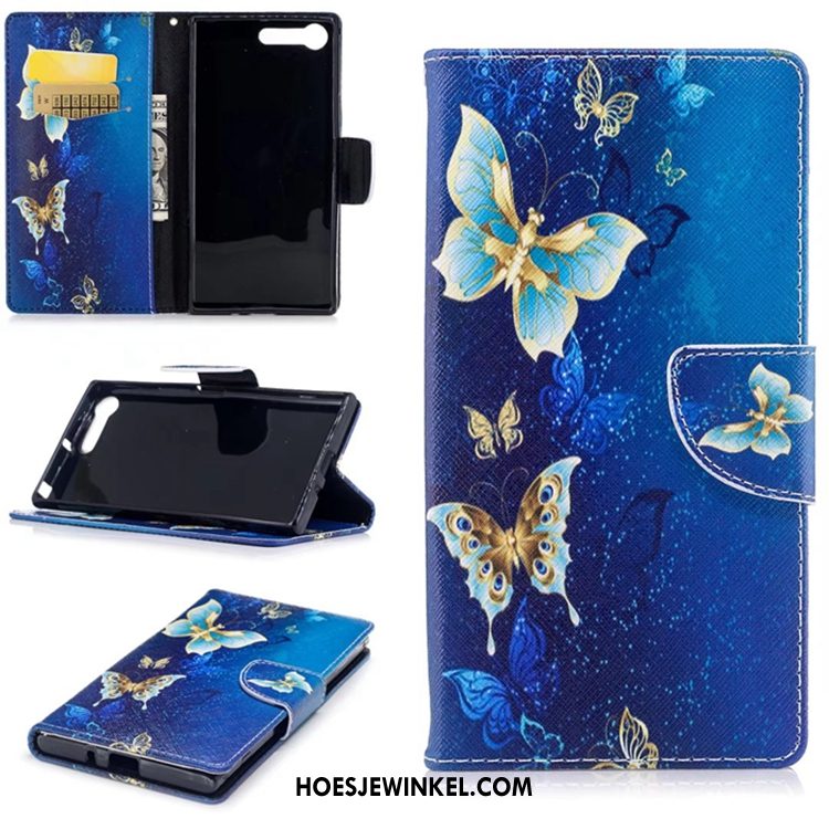 Sony Xperia Xz1 Hoesje Beren Mobiele Telefoon Leren Etui, Sony Xperia Xz1 Hoesje Hoes Blauw