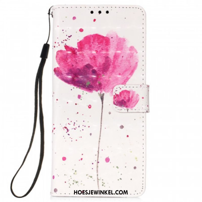 Telefoonhoesje Leren Hoesje voor Samsung Galaxy S22 Ultra 5G Aquarel Papaver