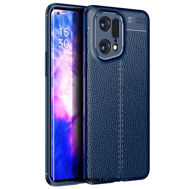 Telefoonhoesje voor Oppo Find X5 Pro Dubbellijnig Litchi-leereffect