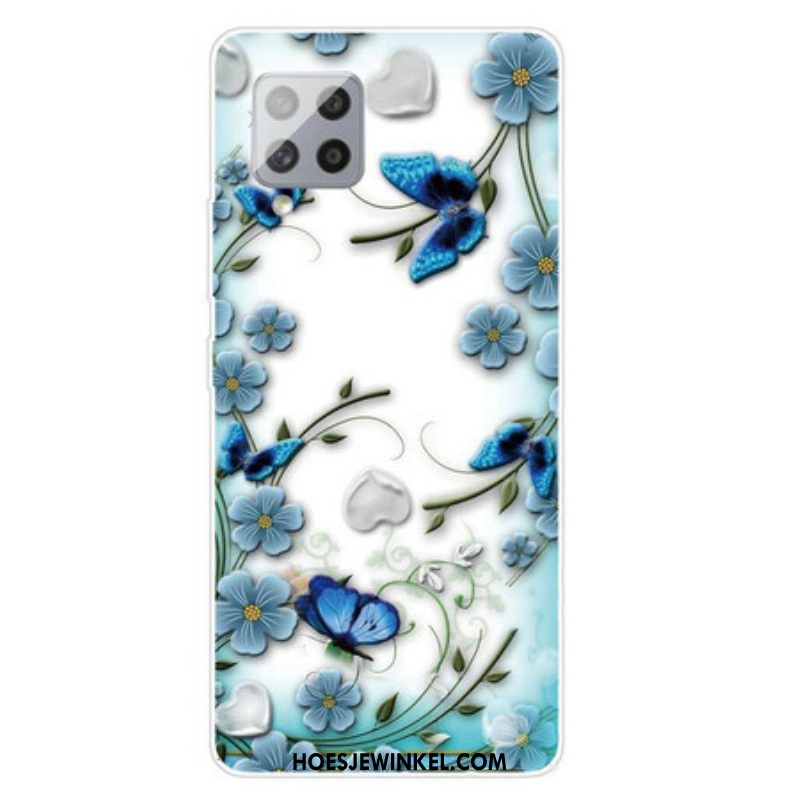 Telefoonhoesje voor Samsung Galaxy A42 5G Naadloze Retro Vlinders En Bloemen