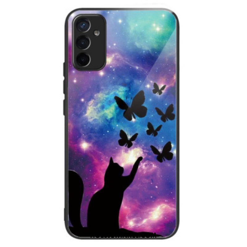 Telefoonhoesje voor Samsung Galaxy M13 Gehard Glas Kat En Vlinders