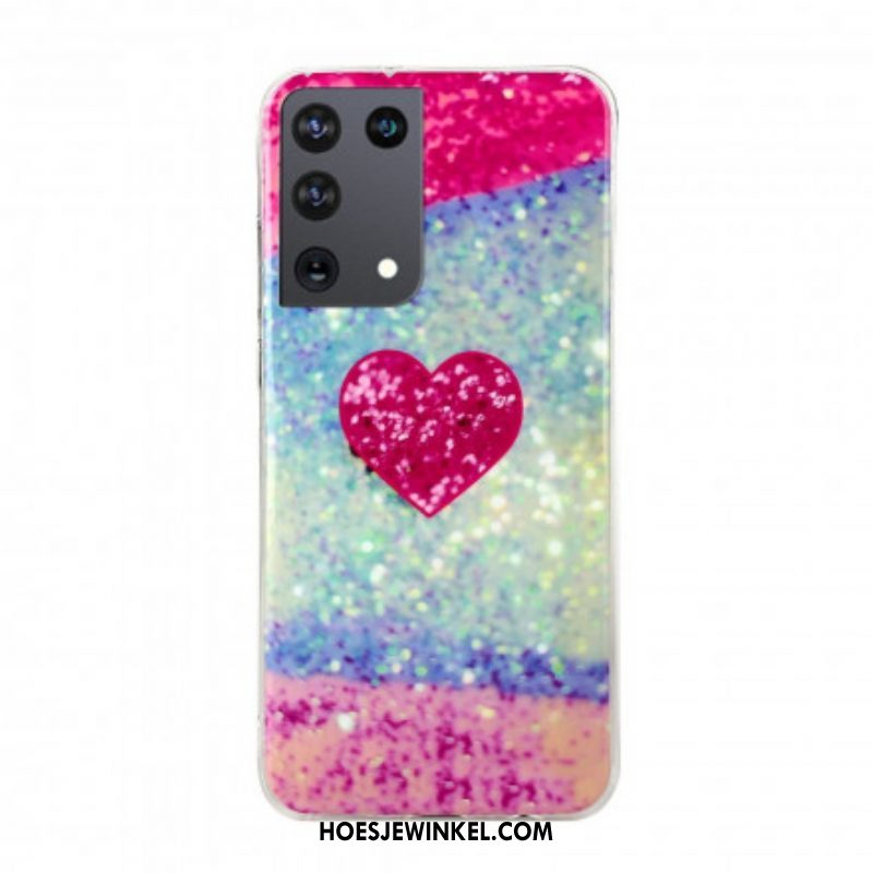 Telefoonhoesje voor Samsung Galaxy S21 Ultra 5G Glitter Marmeren Hart