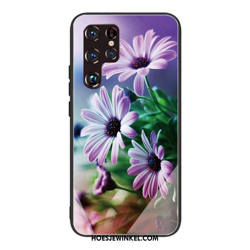 Telefoonhoesje voor Samsung Galaxy S22 Ultra 5G Gehard Glas Realistische Bloemen